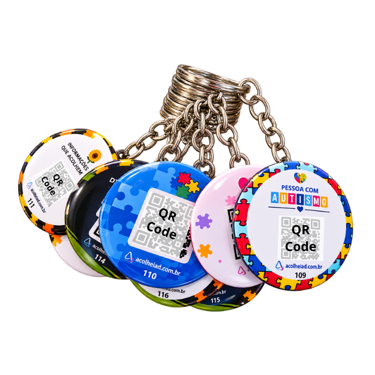 Chaveiros AcolheID com QR Code